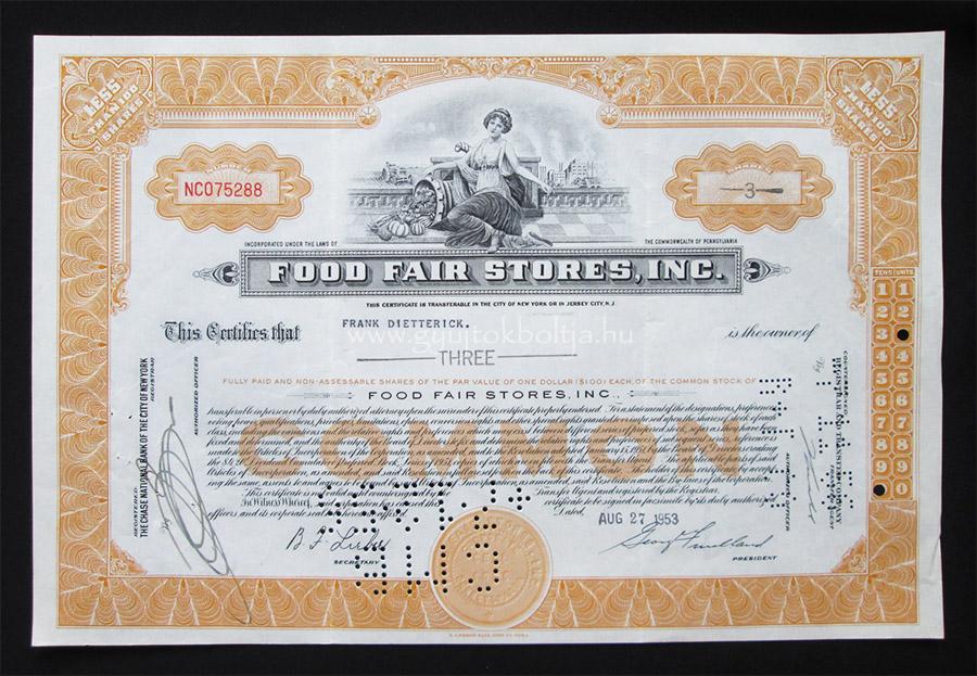Food Fair Stores Inc. 3 r�szv�ny 1953 / szupermarketl�nc